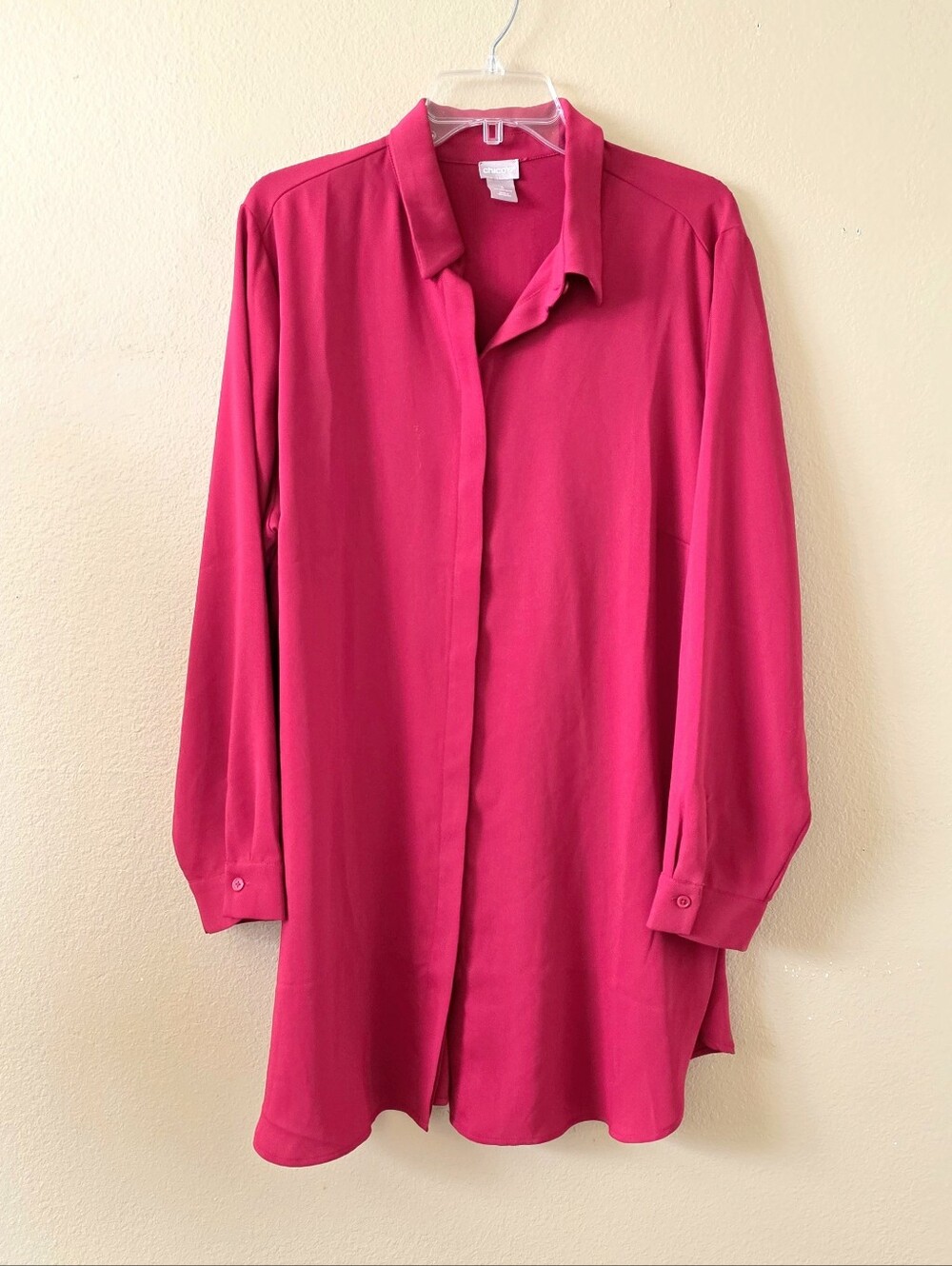 Chico's Red Casual Button Down Long Sleeve Tunic Top - Size 16